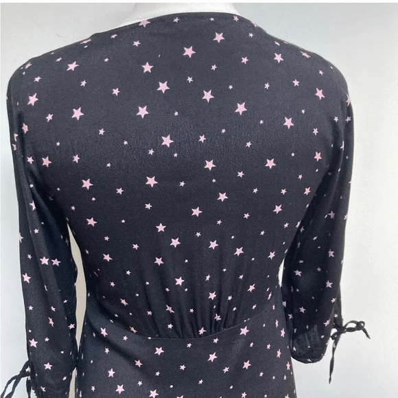Hush Star Print Susannah Dress Size 8 Black Pink Star 3/4 Sleeve Button Viscose - Picture 9 of 13